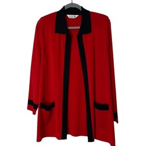 Exclusively Misook Sz M Red Black Trim Knit Jacket *Flaw
